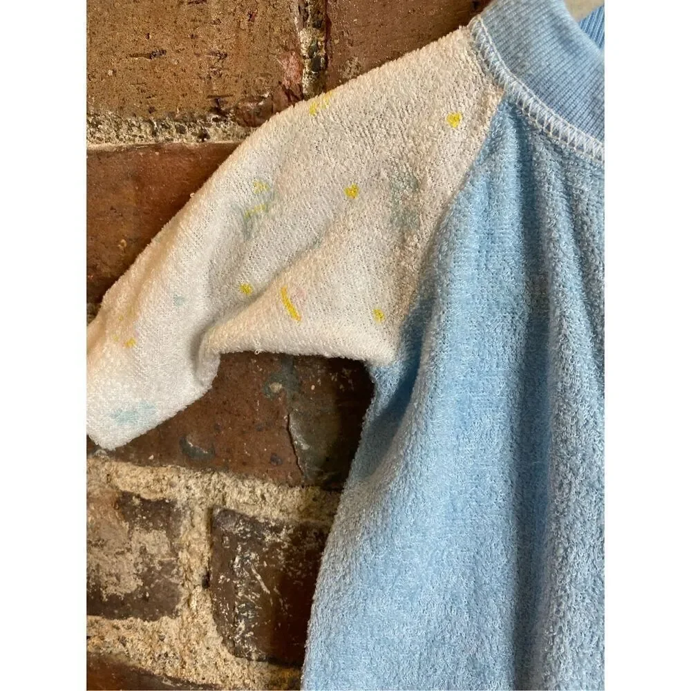 Vintage 80s Triplets Soft Terry Cloth Blue/White Baby Sleeper Pajama Infant Baby